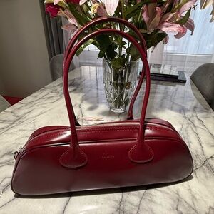 Elegant Red Leather East west Handbag